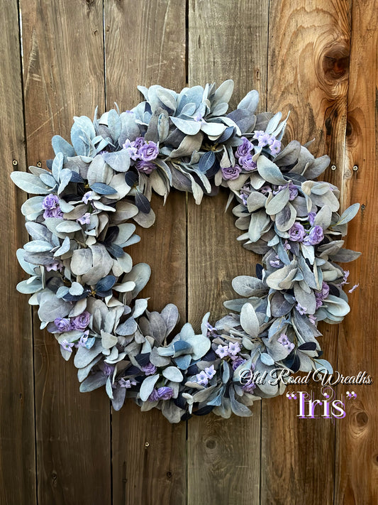 Lavender Lambs Ear Wreath, Iris